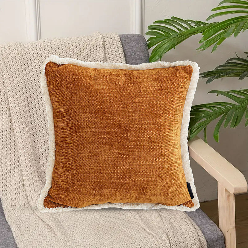 45cm Square Plush Velvet Chenille Tassel Throw Pillow Sunset Orange