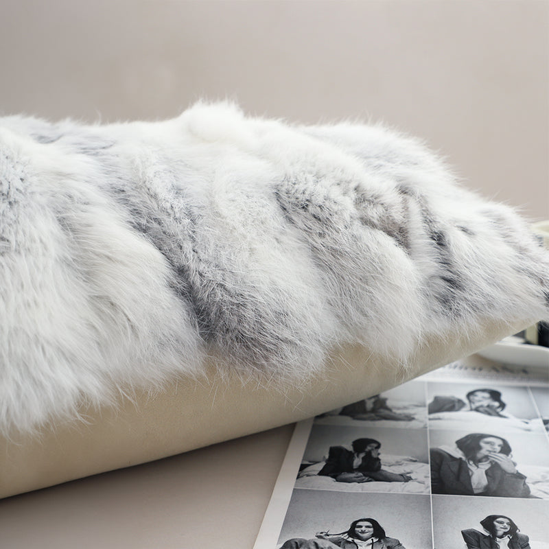Rabbit Fur Cushion 30cm Warm Floral Gray Throw Pillow Home Decor Cozy Accent