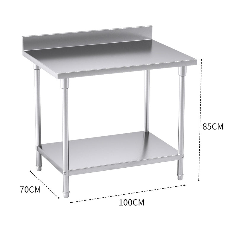 Commercial Stainless Steel Kitchen Prep Table with Backsplash 100x70x85cm
