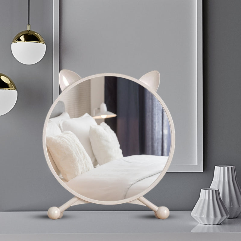 2X White Plastic Table Mirror 30cm Cat Ear Style No Led Light