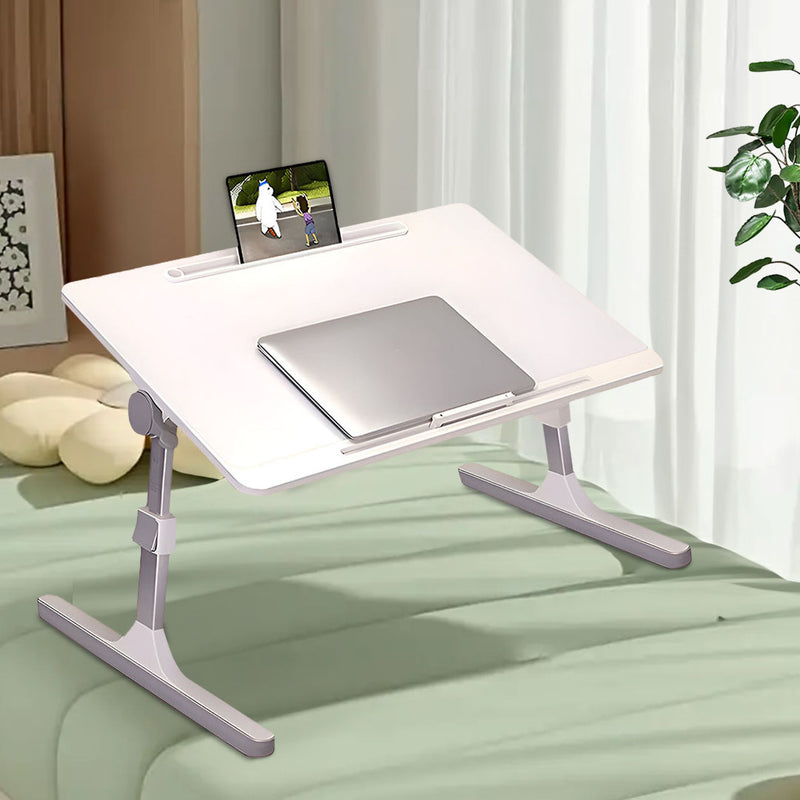60X40cm White Portable Foldable Adjustable Laptop Bed Table With Tablet Slot