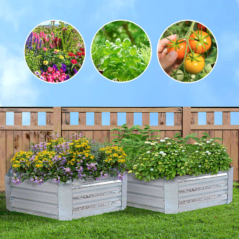 60cm Hexagon Galvanized Iron Raised Garden Bed Silver Tool Free Assembly