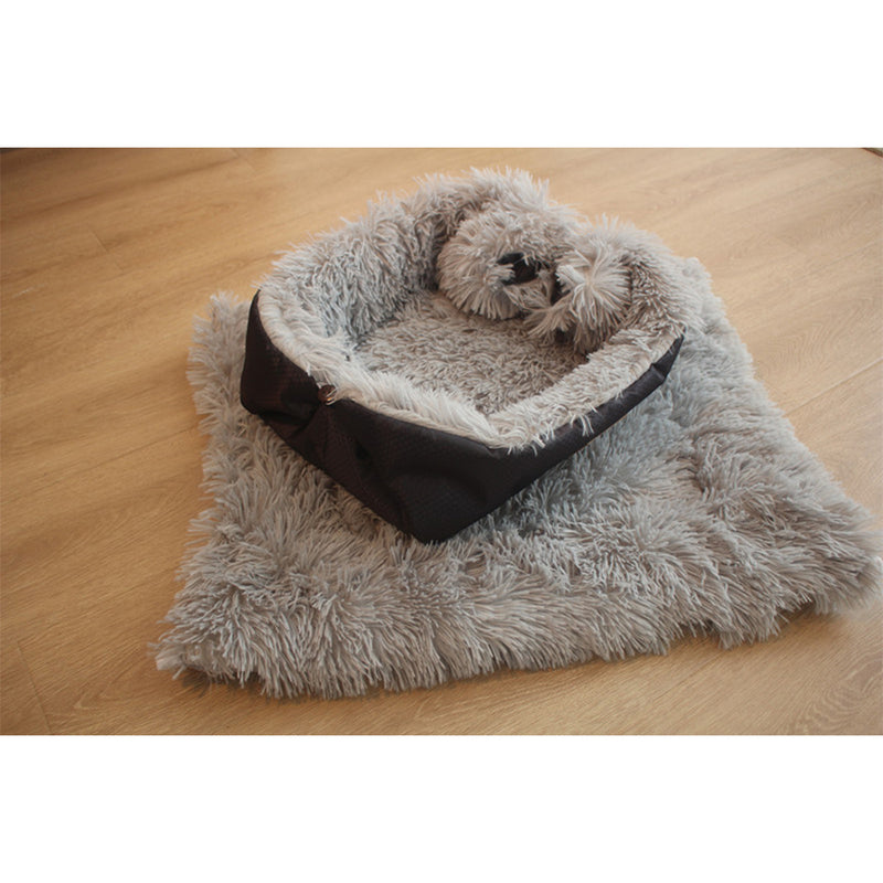 2X Dual Purpose Plush Pet Bed Cushion Mat Cloth 40cmx26cmx13cm Black Anti Slip