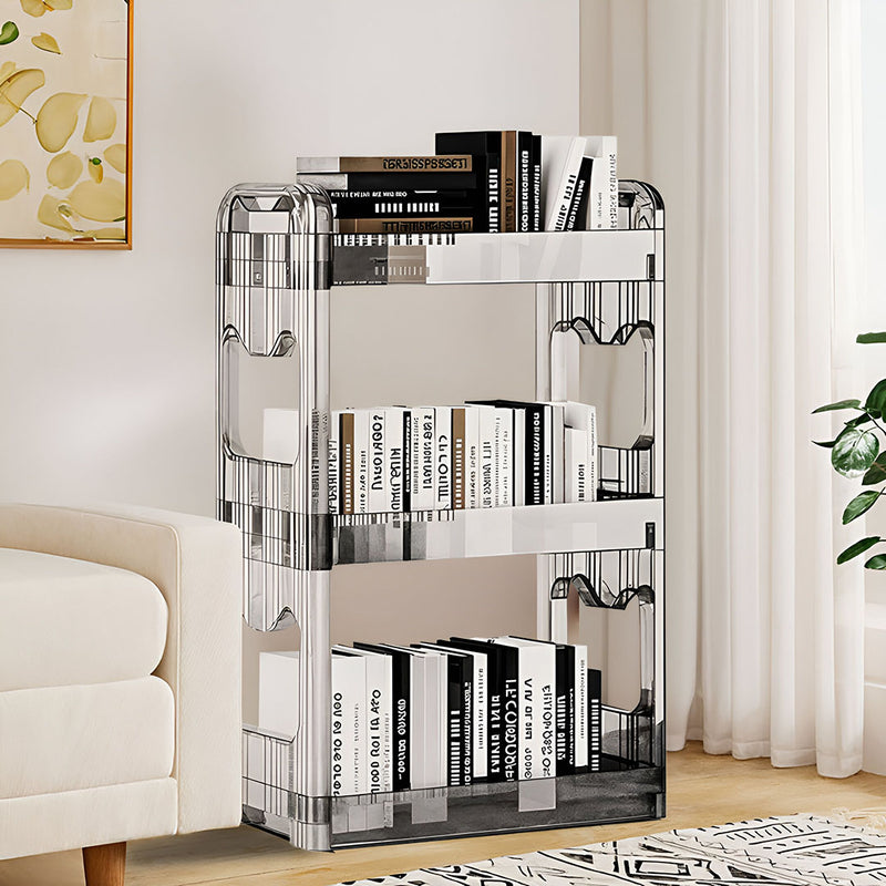 2X Clear 3 Tier Bookshelf Cosmetic Organizer Rack Storage 38x24x62cm With Wheels
