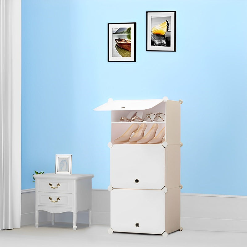 5 Tier White Plastic Shoe Rack Organizer Stackable With Cover 42x32x95.5cm