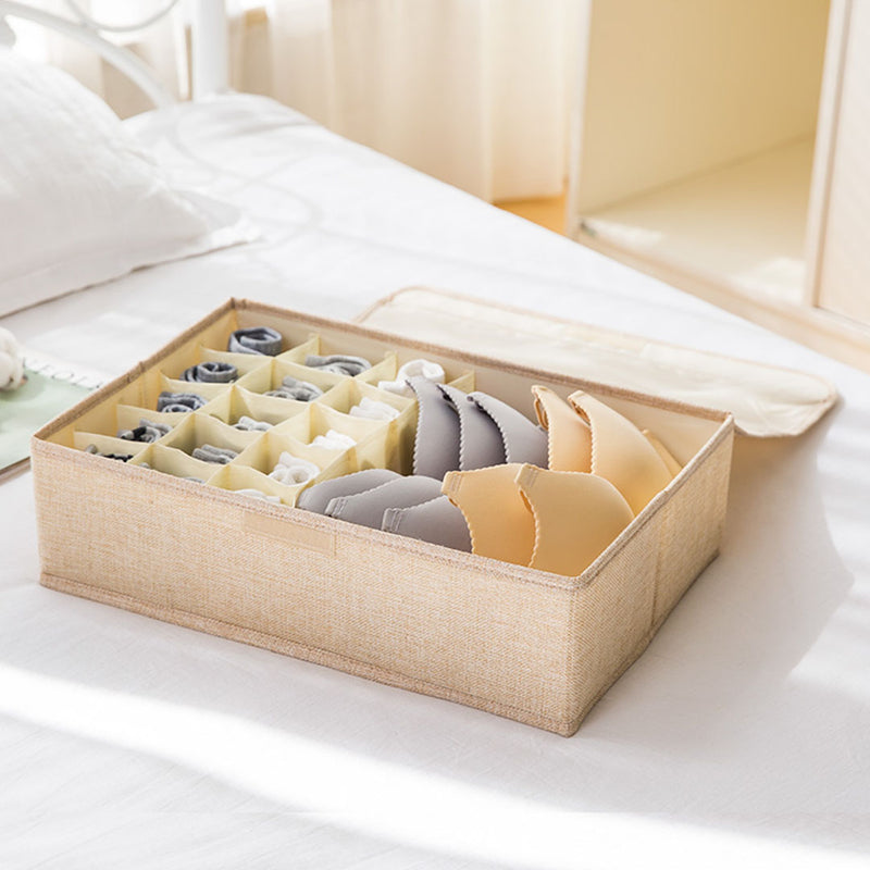 2X Beige Foldable Flip Top Underwear Storage Box 44cmx29cmx13cm Polypropylene