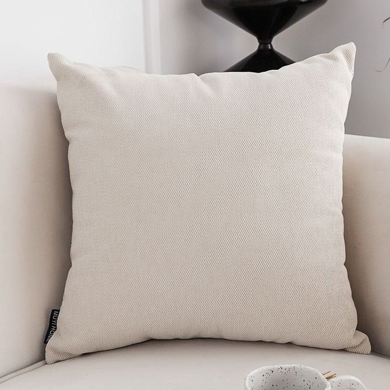 Plush Velvet Throw Pillow Polyester Cotton 45cm Square 15cm Thick Ivory