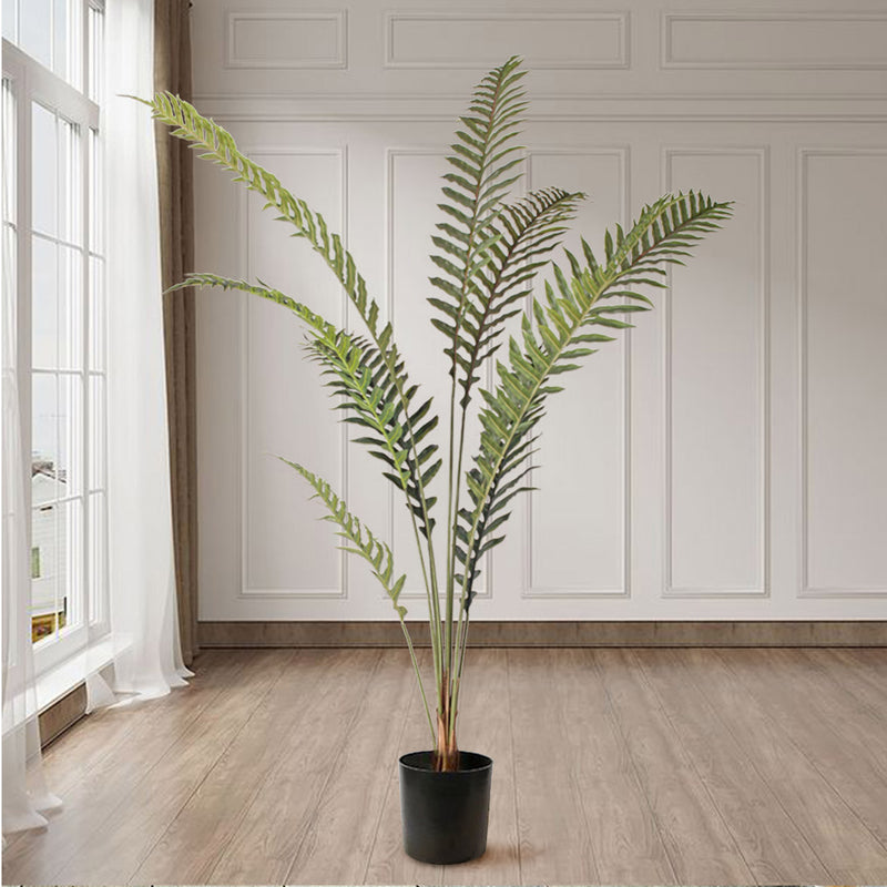 180cm Artificial Polyethylene Hares Foot Fern Green Realistic With Black Pot