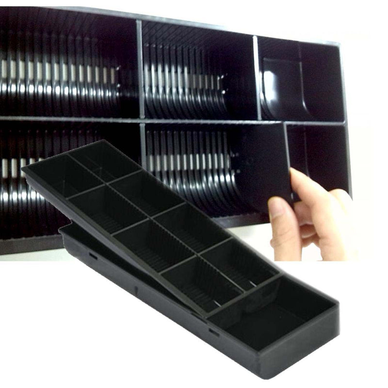 2X Removable Metal Cash Tray 4 Bills 8 Coins Lockable Lid Keys 355mm Black
