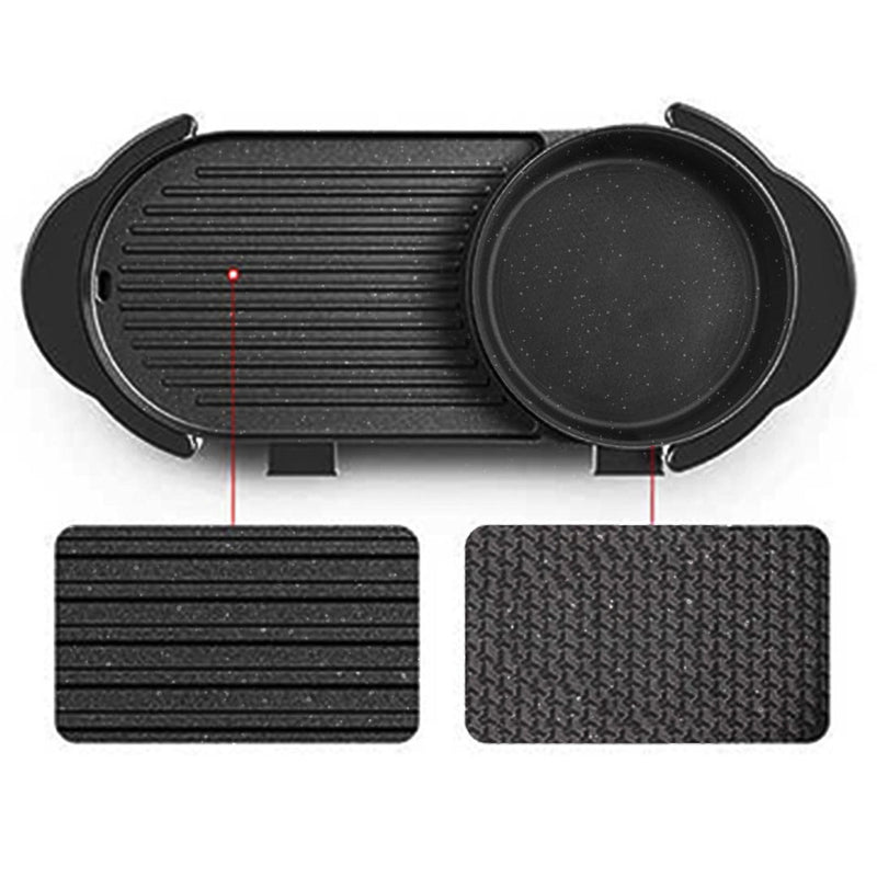 2X Electric Non Stick Teppanyaki Hotpot Grill Combo 2900W 2 To 8 Person Black