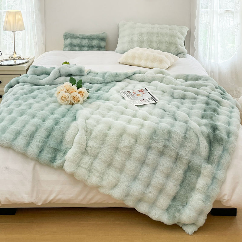 2X 200x230cm Light Green Fuzzy Polyester Throw Blanket Super Soft Cozy Fluffy
