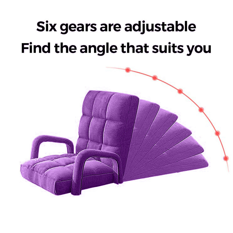 Foldable Floor Recliner Chair Linen 135x58x20cm 5 Position Armrest Purple