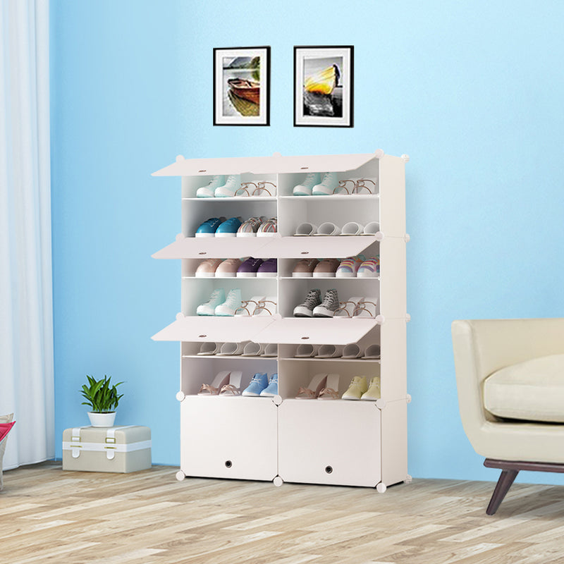 7 Tier 2 Column White Polypropylene Shoe Rack Organizer With Cover 85x32x126cm