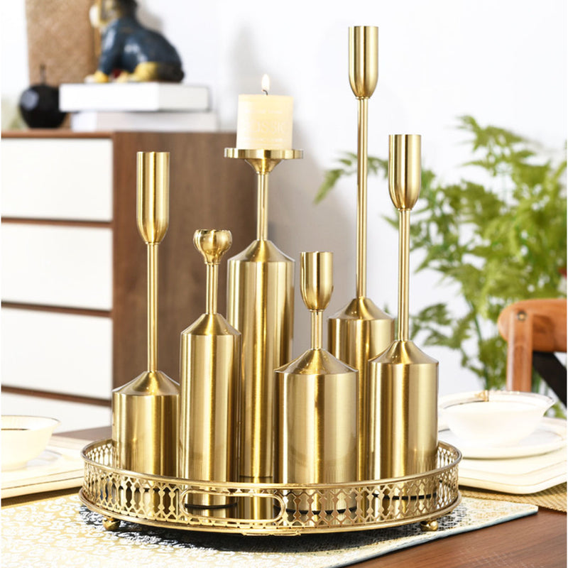 6pcs Gold Iron Candle Holder Set Luxury Tapered Rustproof Home Decor Gift