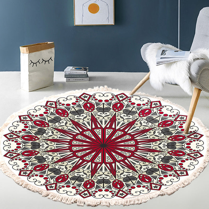 Round Mandala Rug 120cm Polyester Anti Slip Backing Plush Tassel