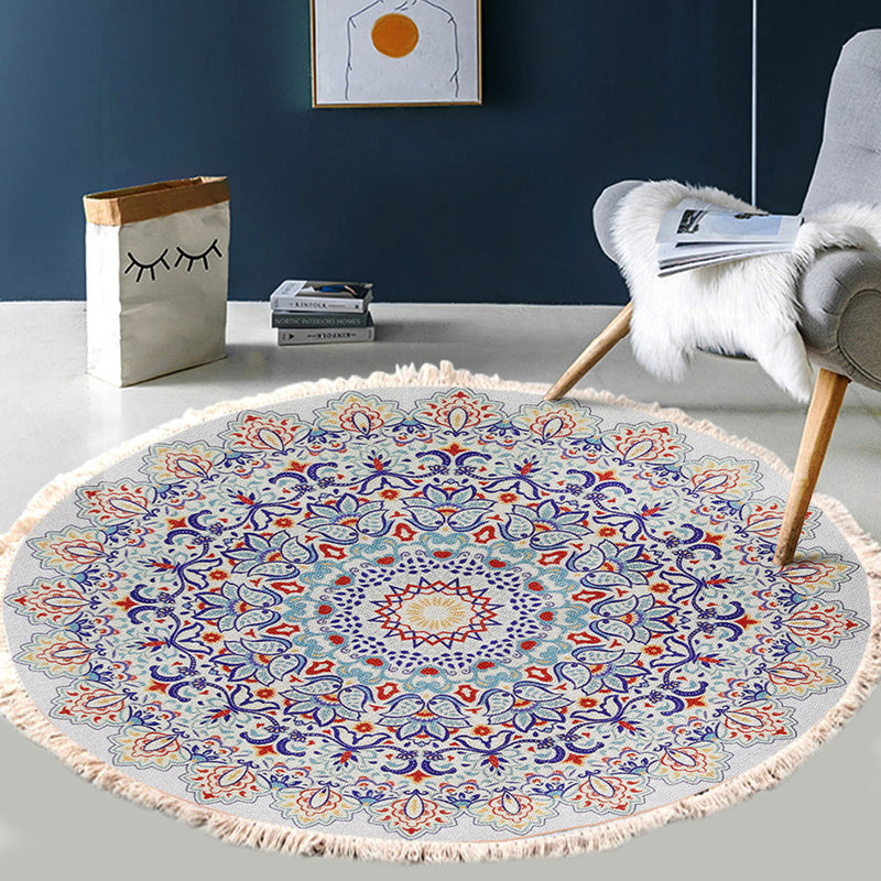 120cm Mandala Round Area Rug Plush Polyester Fiber Anti Slip Backing Living Room