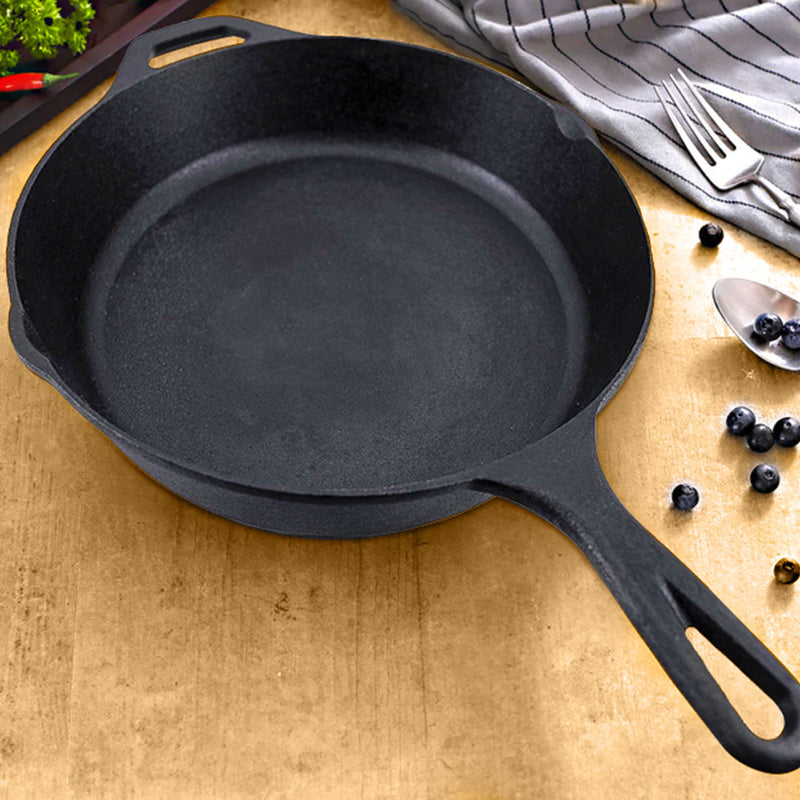 2X 30cm Cast Iron Frying Pan Skillet Sizzle Platter with Helper Handle