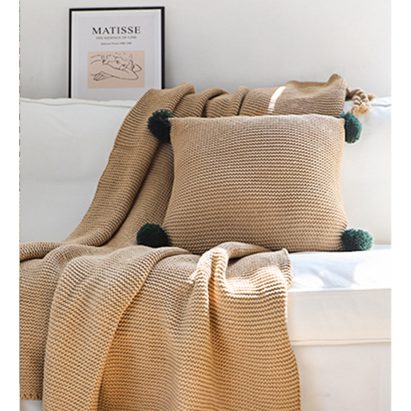 2X Coffee Acrylic Knitting Blanket Warm Cozy Tassel Fringe Sofa Bed Decor
