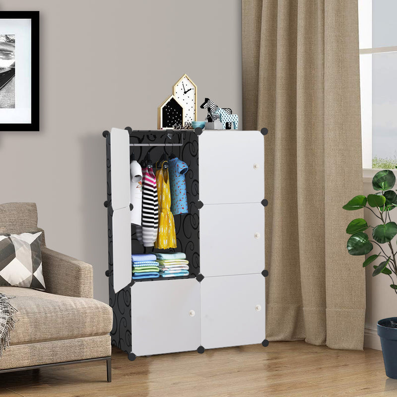 3 Tier 6 Cube Portable Wardrobe 75x37x110.5cm Polypropylene Black White