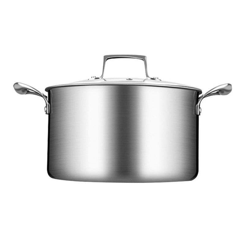 2X 26cm Stainless Steel Soup Pot 3 Layer Thick Bottom Glass Lid Induction Safe