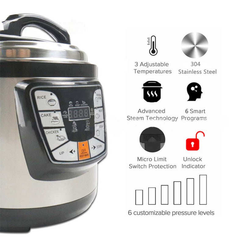 2X 10L Stainless Steel Electric Pressure Cooker Nonstick 1600W Programmable