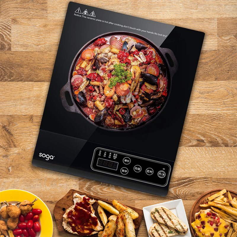 35.5cm Portable Induction Smart Cooktop 2000W Glass Digital Led Display Black