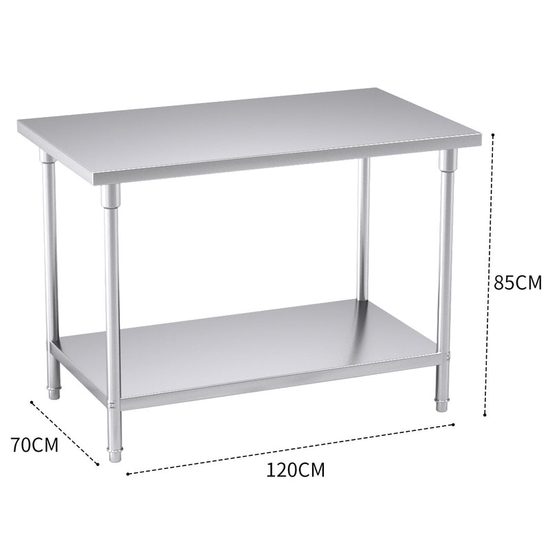 Commercial Kitchen Stainless Steel Prep Work Bench 120x70x85cm Adjustable Shelf