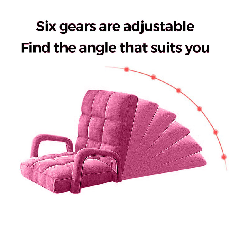 Foldable Linen Floor Recliner Chair Armrest 135 X 58 X 20Cm 5 Angles Pink