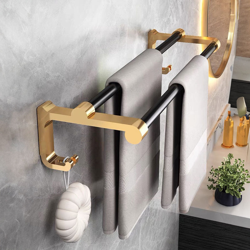 2X 61cm Wall Mounted Double Pole Aluminum Towel Rack With Hooks Black And Gold