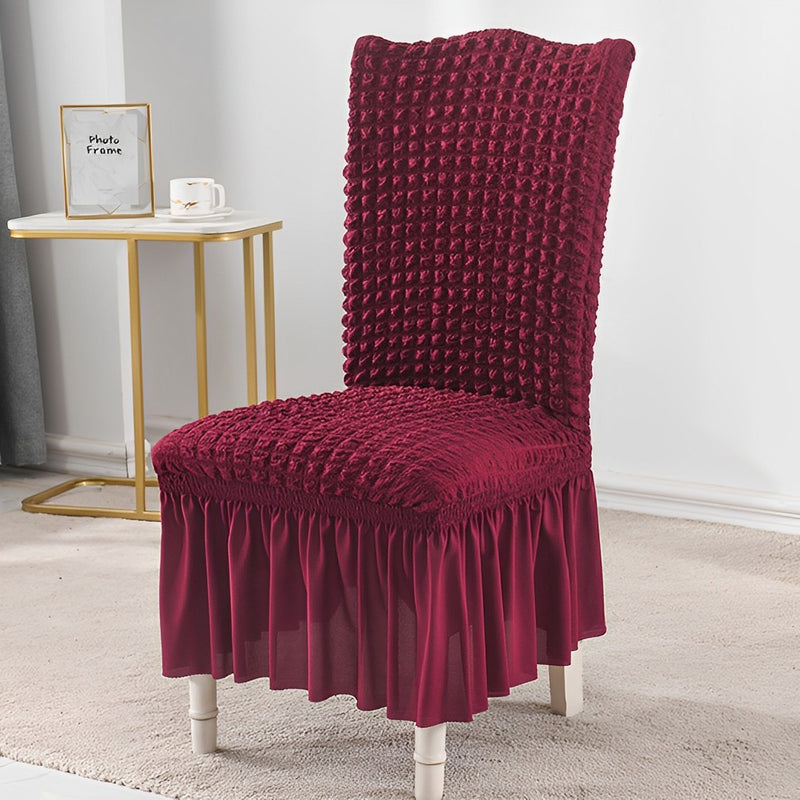 Stretch Polyester Chair Cover Ruffle Skirt Burgundy Fits Back 45 To 60 Cm