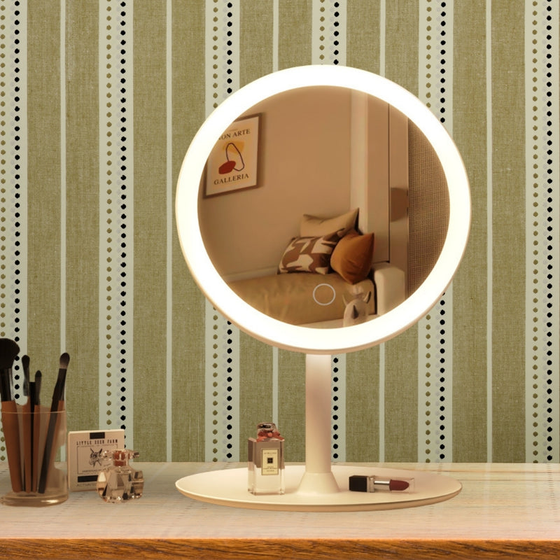 26cm Round Led Vanity Mirror Plastic White Tricolor Usb 360 Rotation