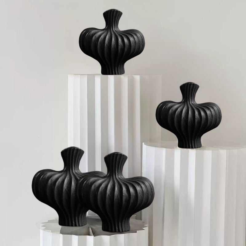Small Matte Black Ceramic Ornament Vase 25X24cm Countertop Decor