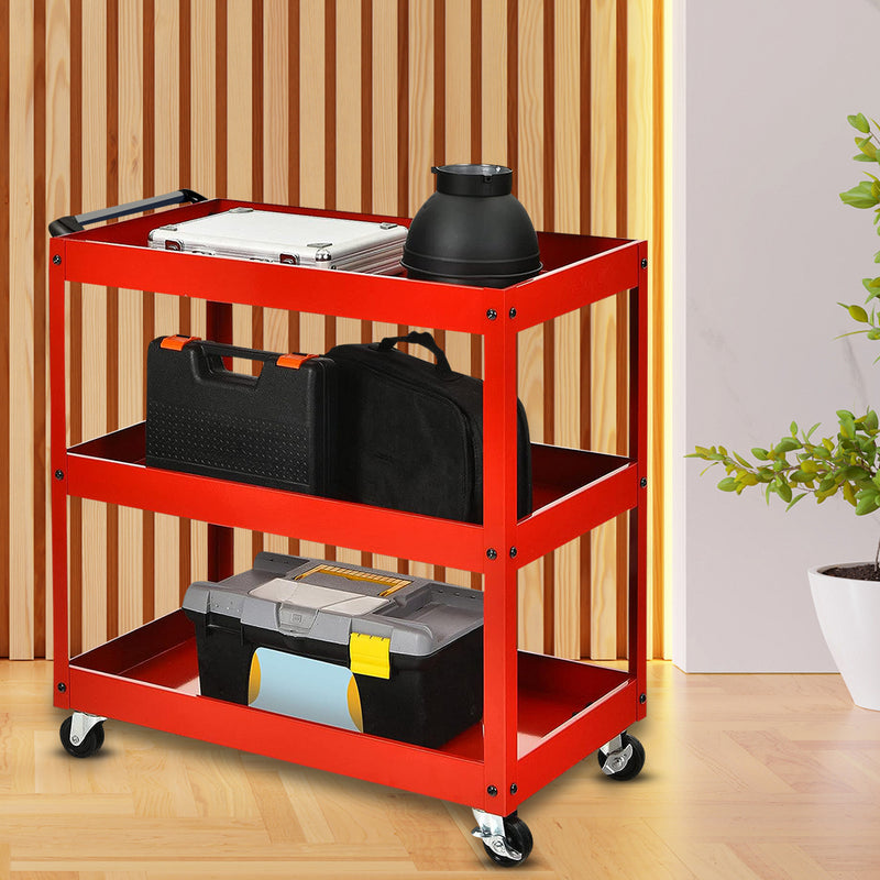 2X Red 3 Tier Heavy Duty Tool Storage Cart Mobile Utility Trolley Steel