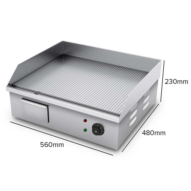 Commercial Electric Ribbed Griddle 2200W Stainless Steel BBQ Hot Plate 56x48x23cm