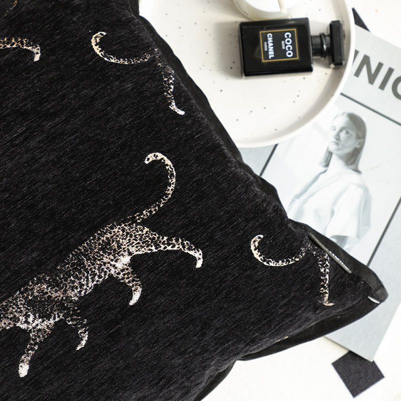 2X Black Throw Pillow 50cm Decorative Cushion Embroidered Panther Motif