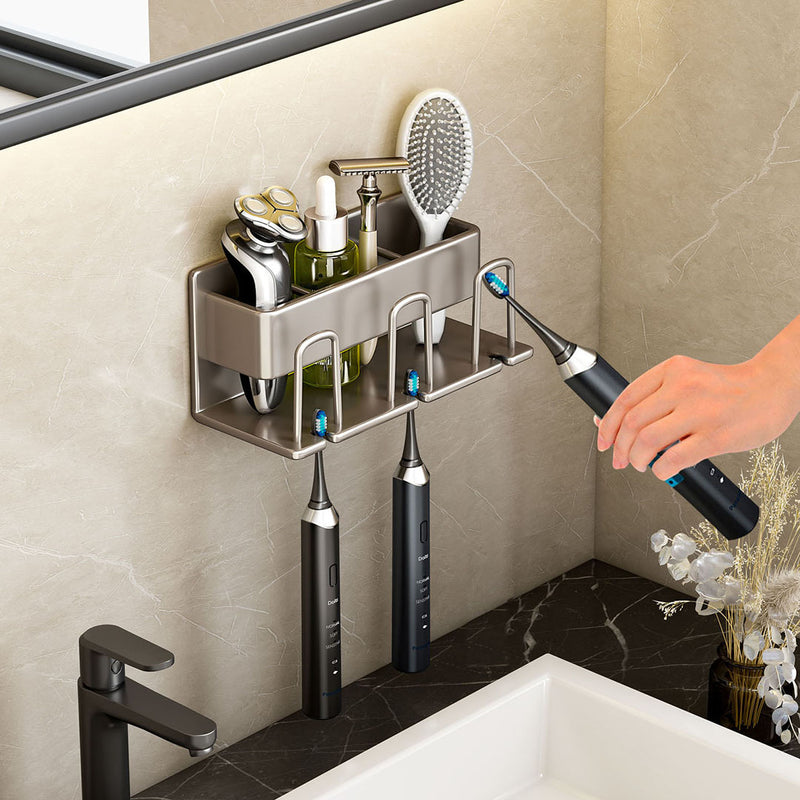 21cm Wall Mounted Aluminum Bathroom Shelf Organizer Adhesive Space Saving Gray