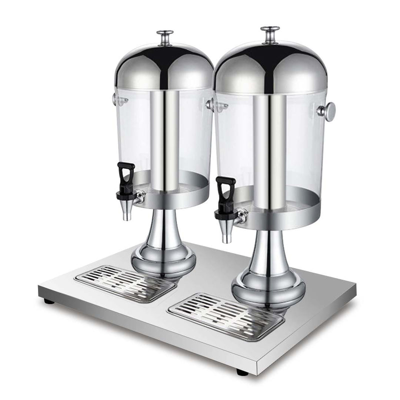 Dual 8L Stainless Steel Beverage Dispenser With Ice Tube Removable Drip Tray