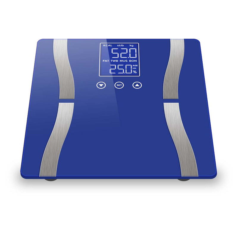 Digital Glass Body Fat Scale LCD Display 180kg Capacity 8 Users Blue