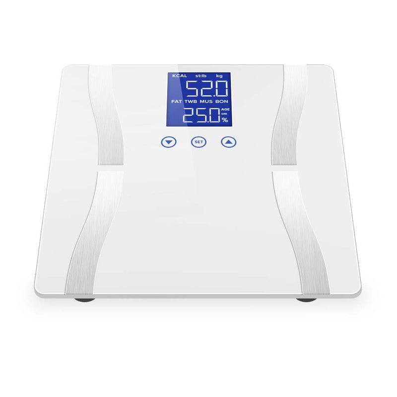 Glass Lcd Digital Body Fat Bathroom Scale White 180kg 8 Users Bmi