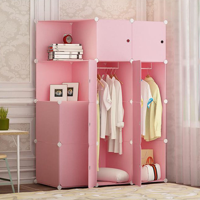 10 Cubes Portable Wardrobe Plastic Foldable 110.5x37x146cm Pink Princess Design