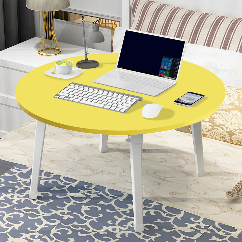 Yellow Floor Table Particleboard Metal Round Mini Desk With Drawer 60cm
