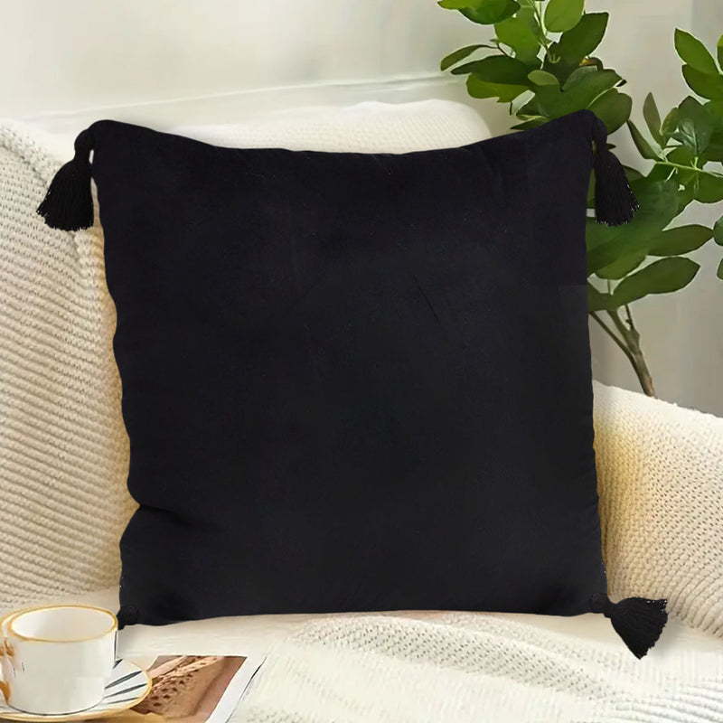Vintage Black Velvet Throw Pillow 45X Soft Square Cushion with Tassels