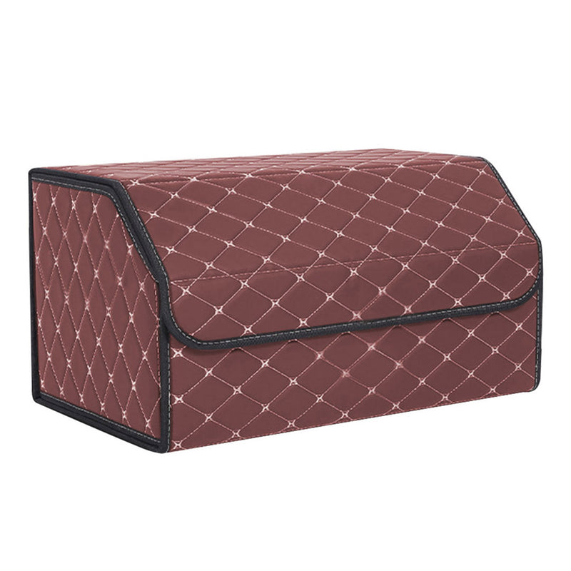 2X Leather Car Boot Organizer Foldable 55x30x30cm Coffee Gold Stitch Large