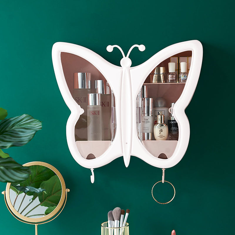 2X White Butterfly Wall Mounted Makeup Organizer Waterproof Bathroom Storage Box