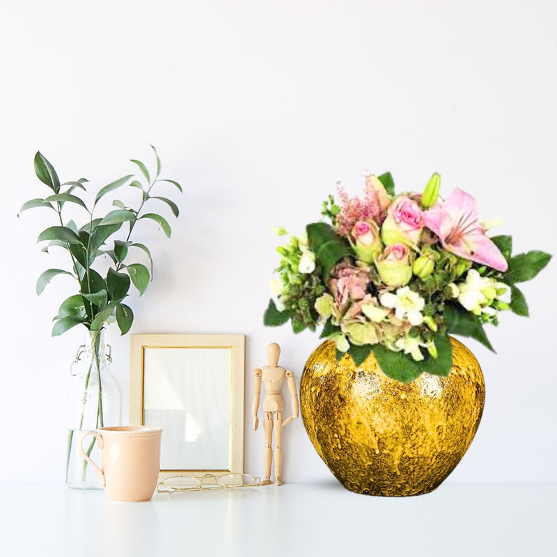 Small Ceramic Flower Vase 21x22cm Yellow Sturdy Elegant Home Decor