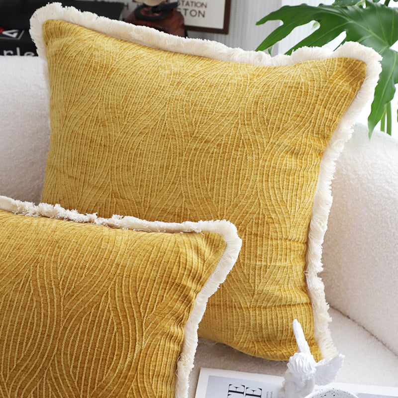 2X Throw Pillow 50x50x18cm Polyester Cotton Chenille Plush Turmeric Yellow