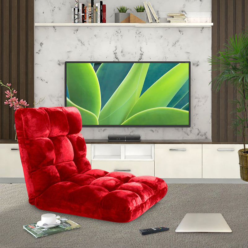 Floor Recliner Folding Lounge Sofa Couch Chair Plush Cushion Red Adjustable