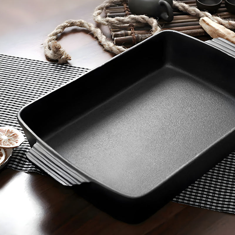 2X 38cm Cast Iron Baking Dish Lasagna Roasting Pan With Handles Nonstick