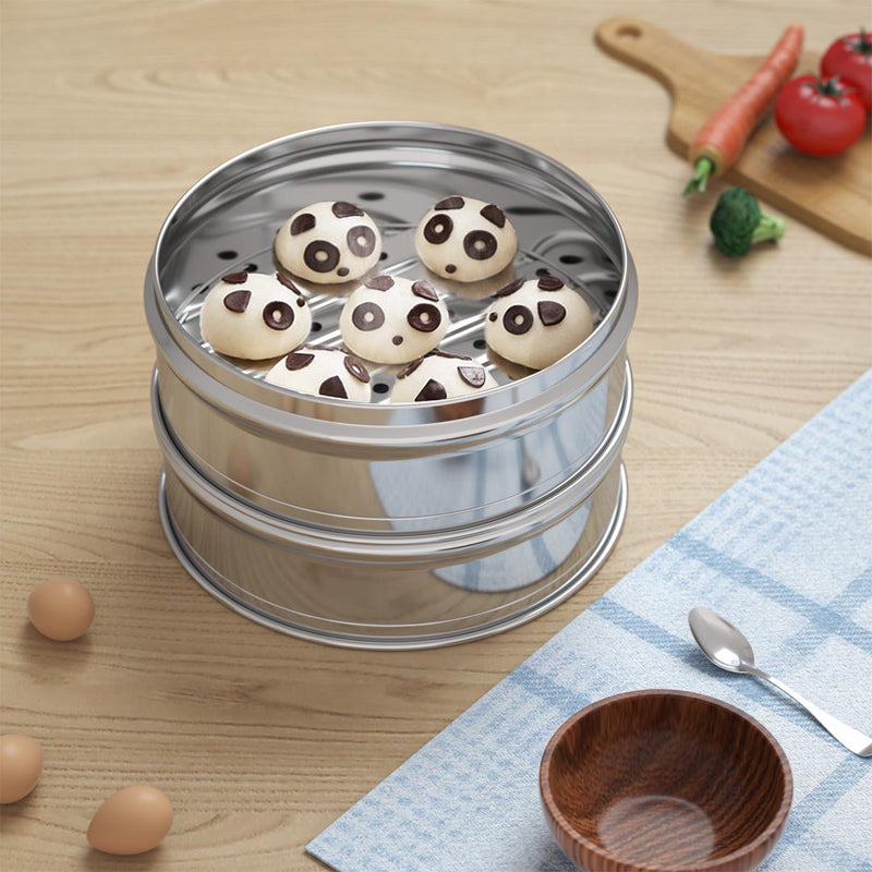 2X 3 Tier Stainless Steel Steamers 25cm With Lid Interchangeable Trays