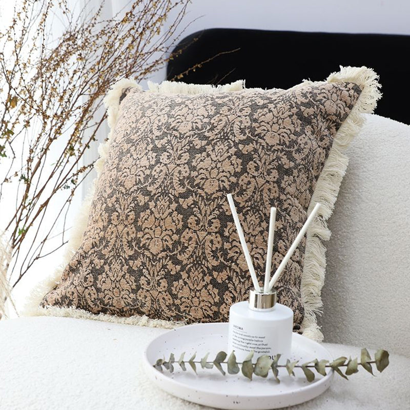 45x45cm Velvet Square Throw Pillow Dark Floral Tassel Polyester Cotton